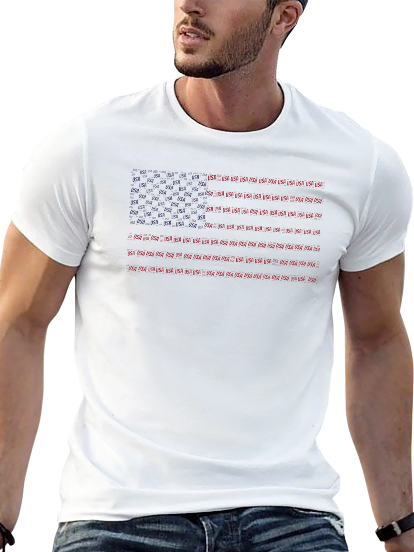 USA Flag Typography Mens Black T-Shirt