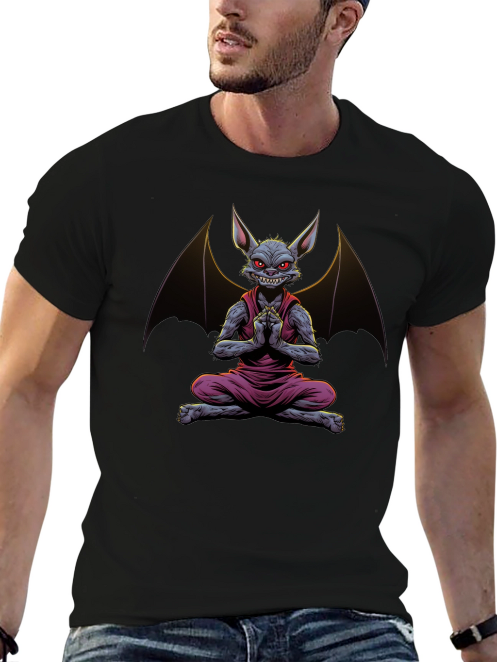 Bat Meditation T-Shirt - Mens Black Tee