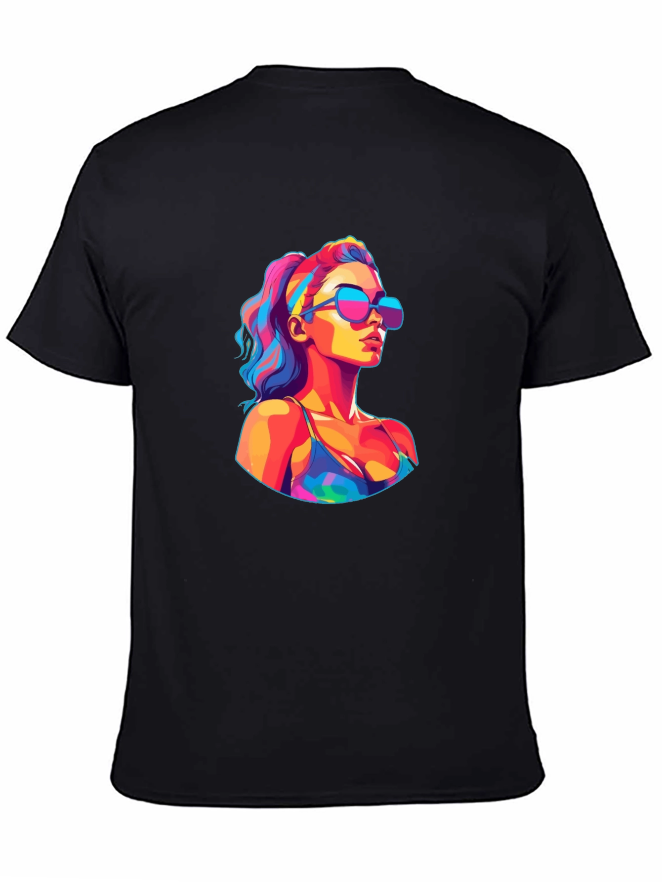 Vibrant Pop Art Woman Black T-Shirt
