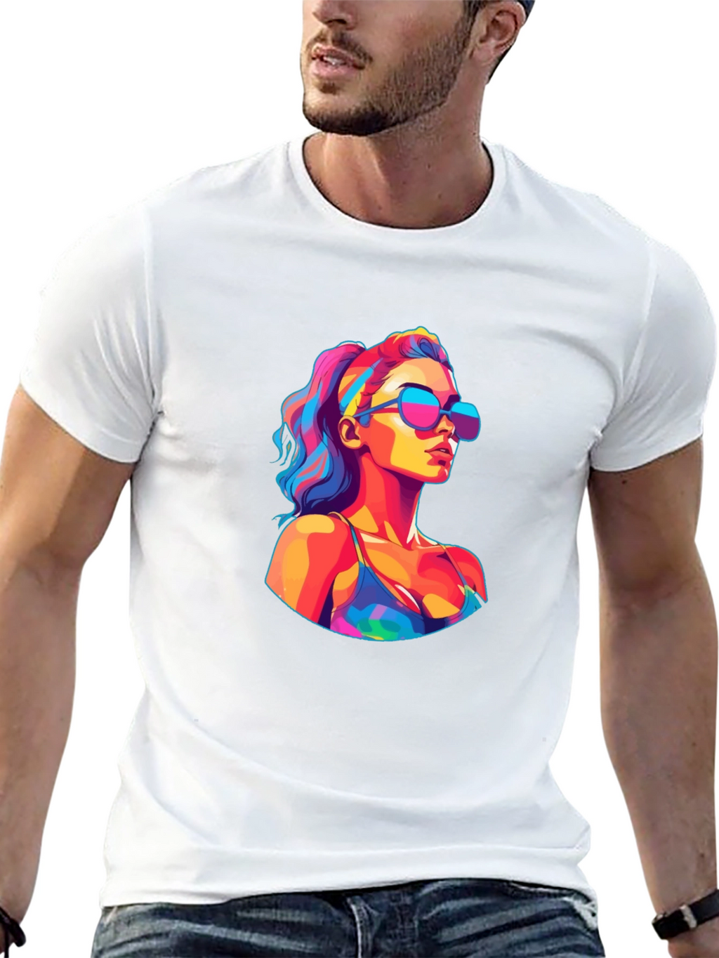 Vibrant Pop Art Woman Black T-Shirt