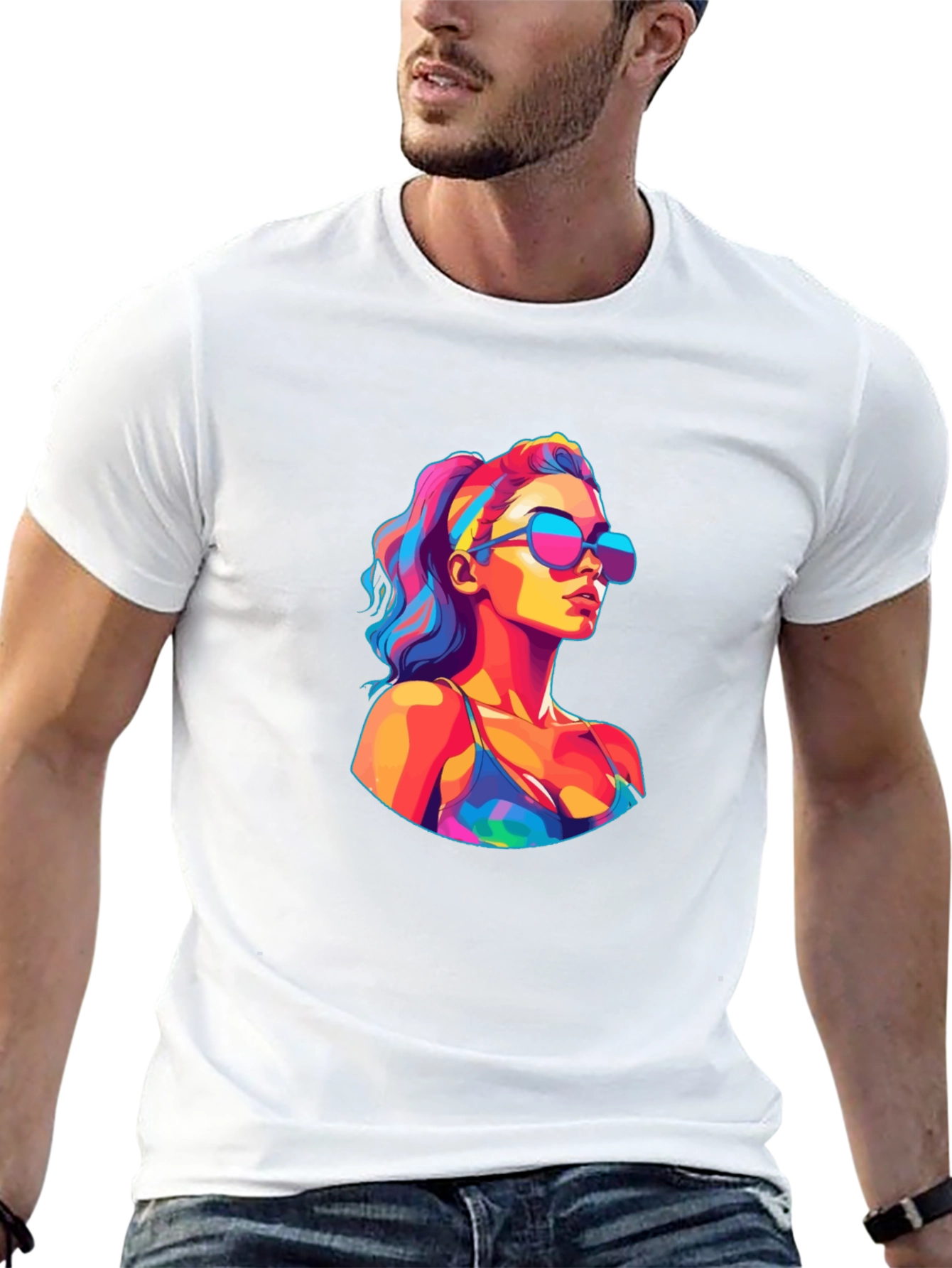 Vibrant Pop Art Woman Black T-Shirt