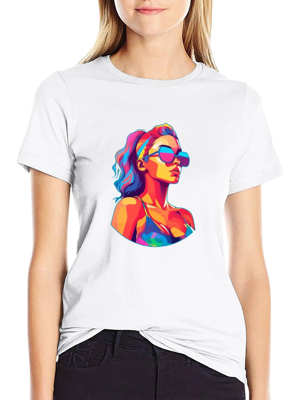 Vibrant Pop Art Woman Black T-Shirt