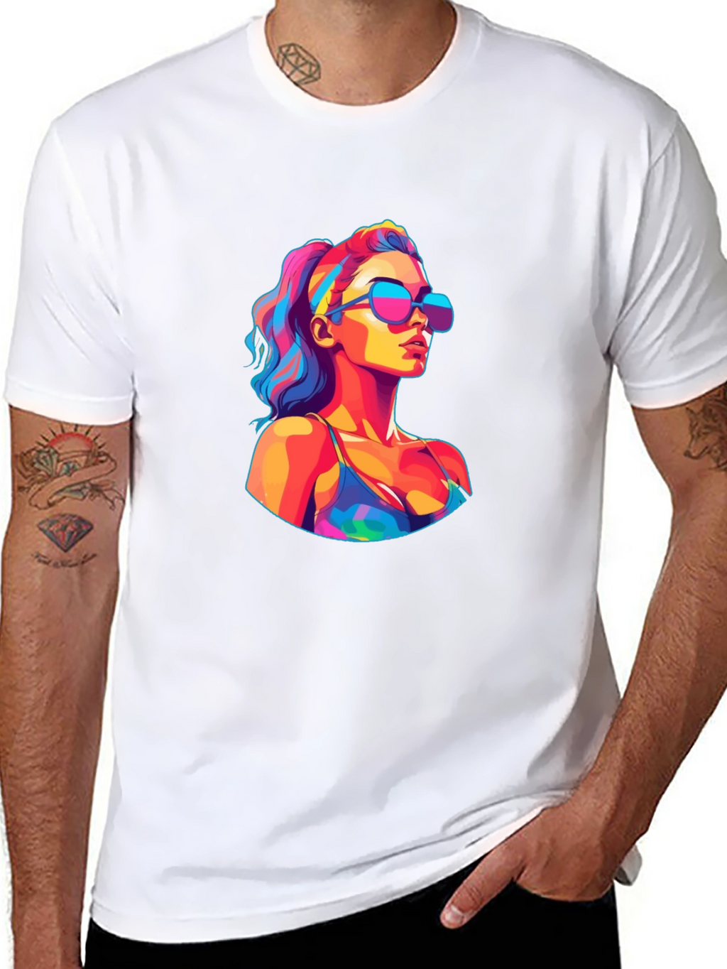 Vibrant Pop Art Woman Black T-Shirt