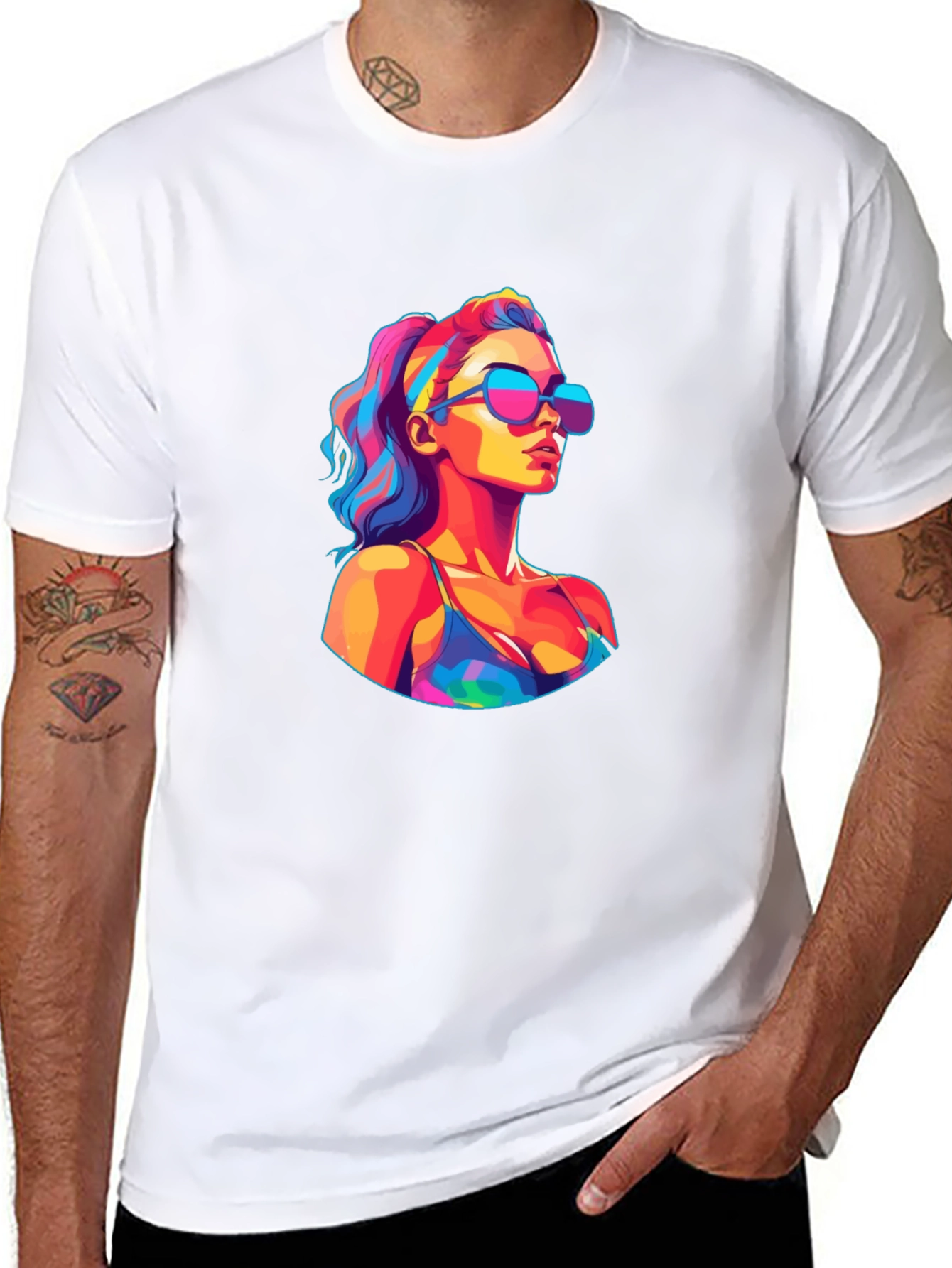Vibrant Pop Art Woman Black T-Shirt