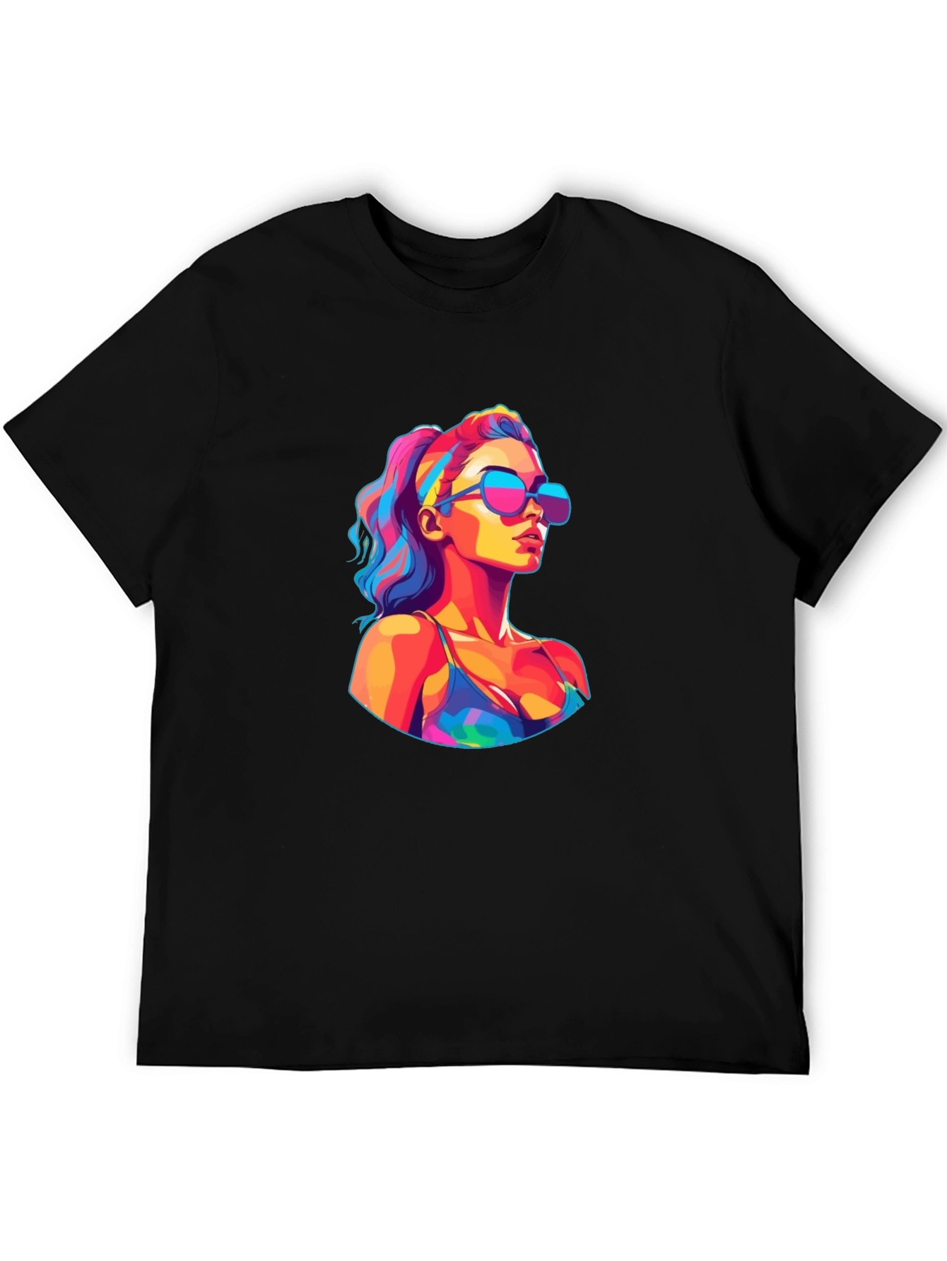 Vibrant Pop Art Woman Black T-Shirt