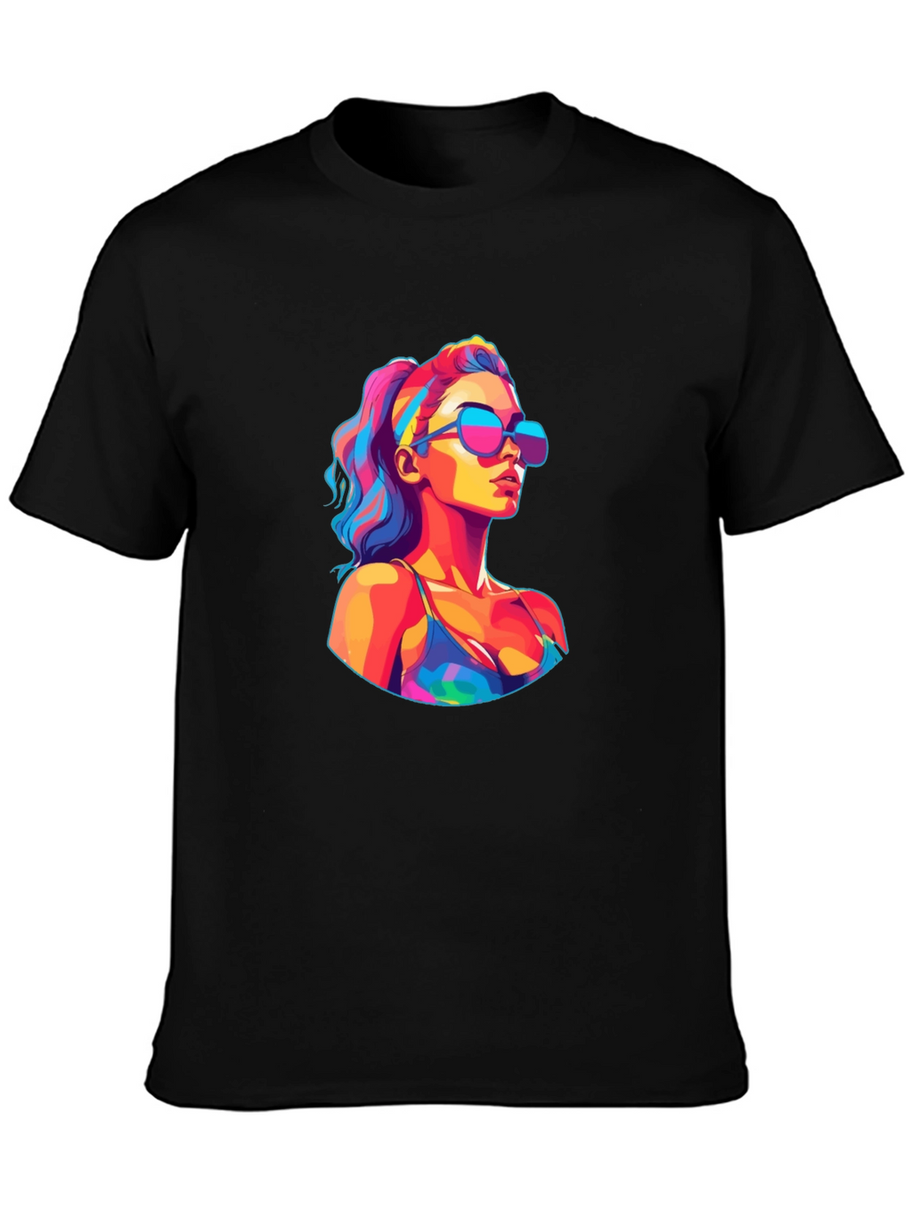 Vibrant Pop Art Woman Black T-Shirt