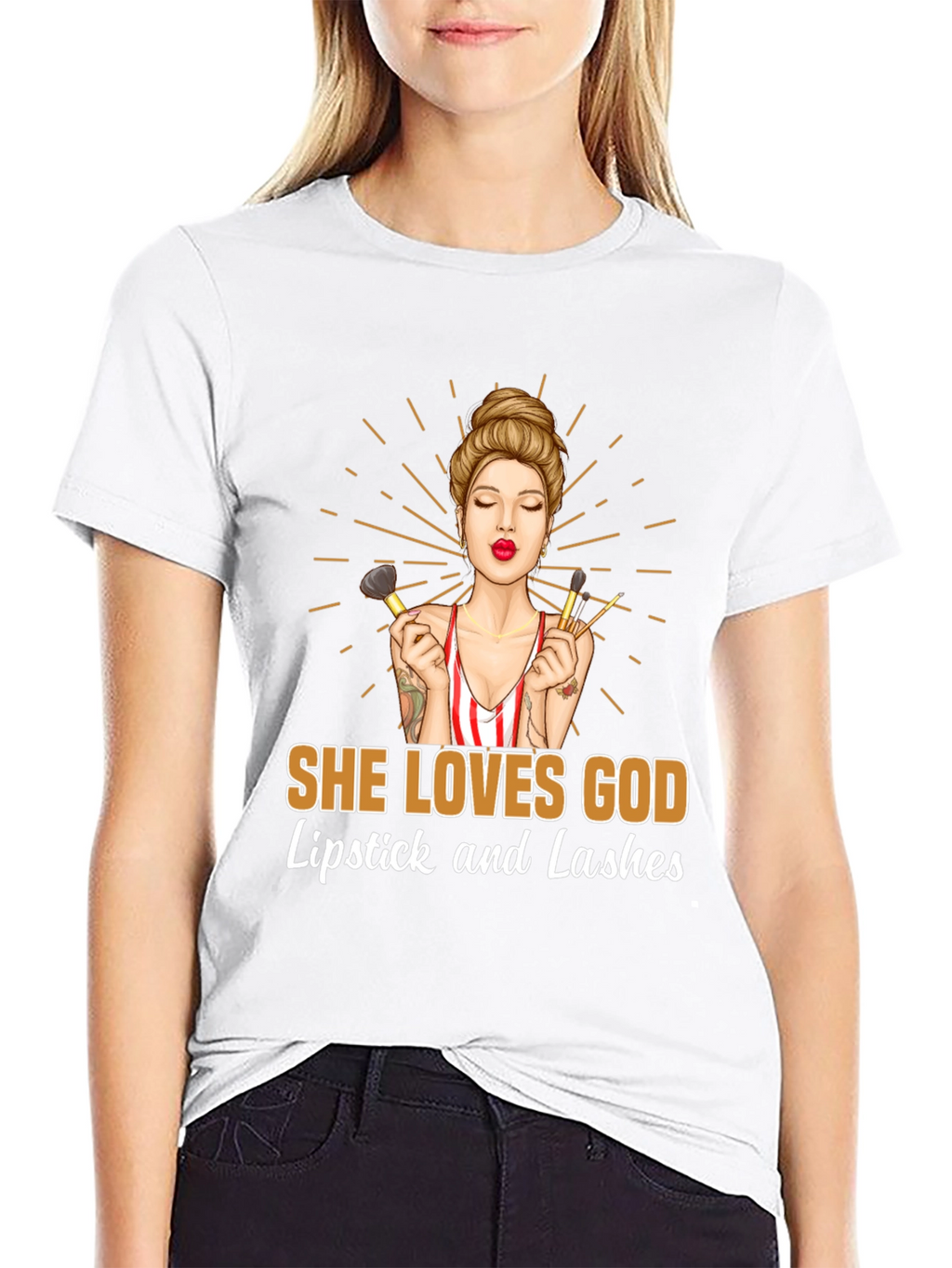 She Loves God Lipstick and Lashes Graphic Tee