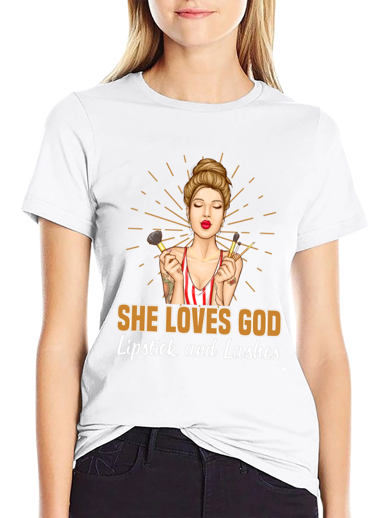 She Loves God Lipstick and Lashes Graphic Tee