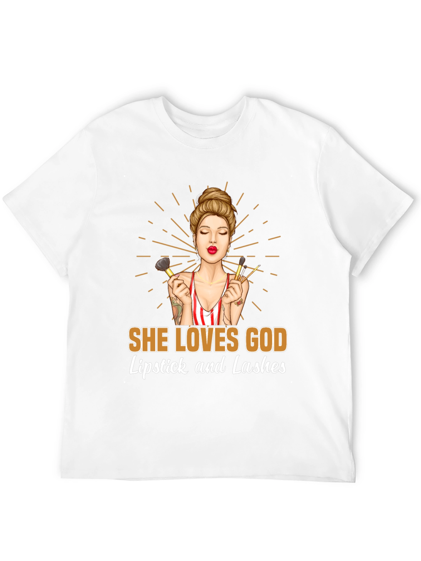 She Loves God Lipstick and Lashes Graphic Tee