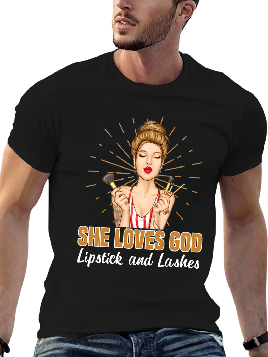 She Loves God Lipstick and Lashes Graphic Tee