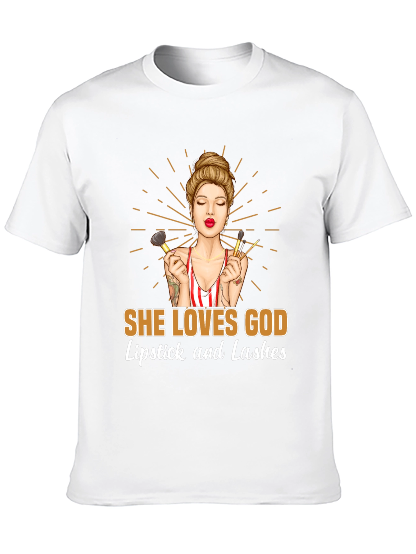 She Loves God Lipstick and Lashes Graphic Tee
