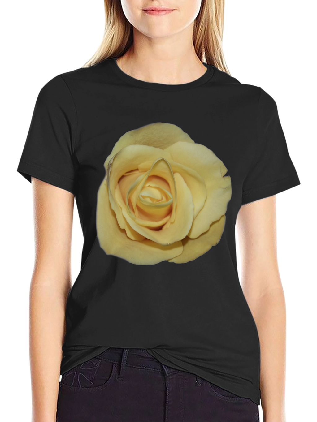 Yellow Rose Graphic Black T-Shirt