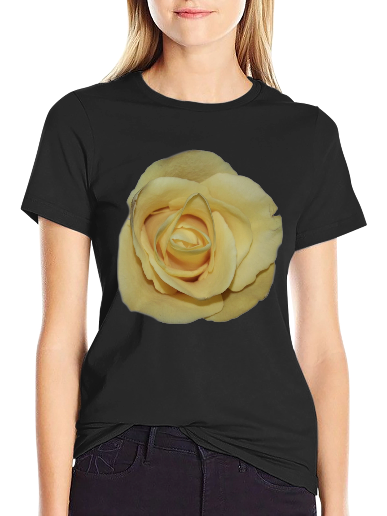 Yellow Rose Graphic Black T-Shirt