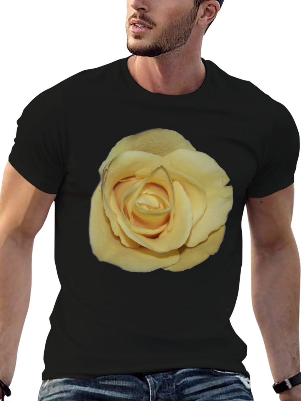 Yellow Rose Graphic Black T-Shirt