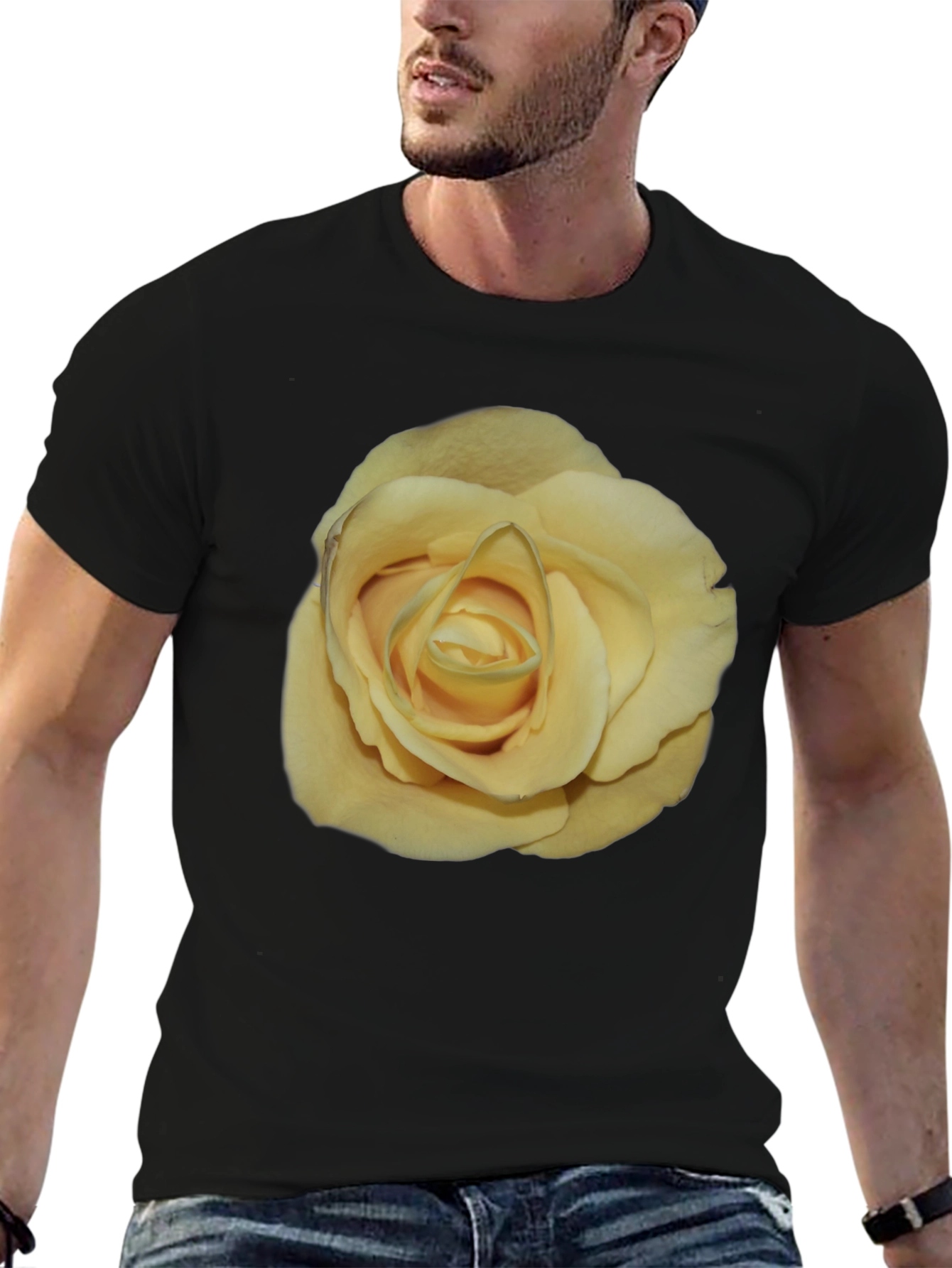 Yellow Rose Graphic Black T-Shirt