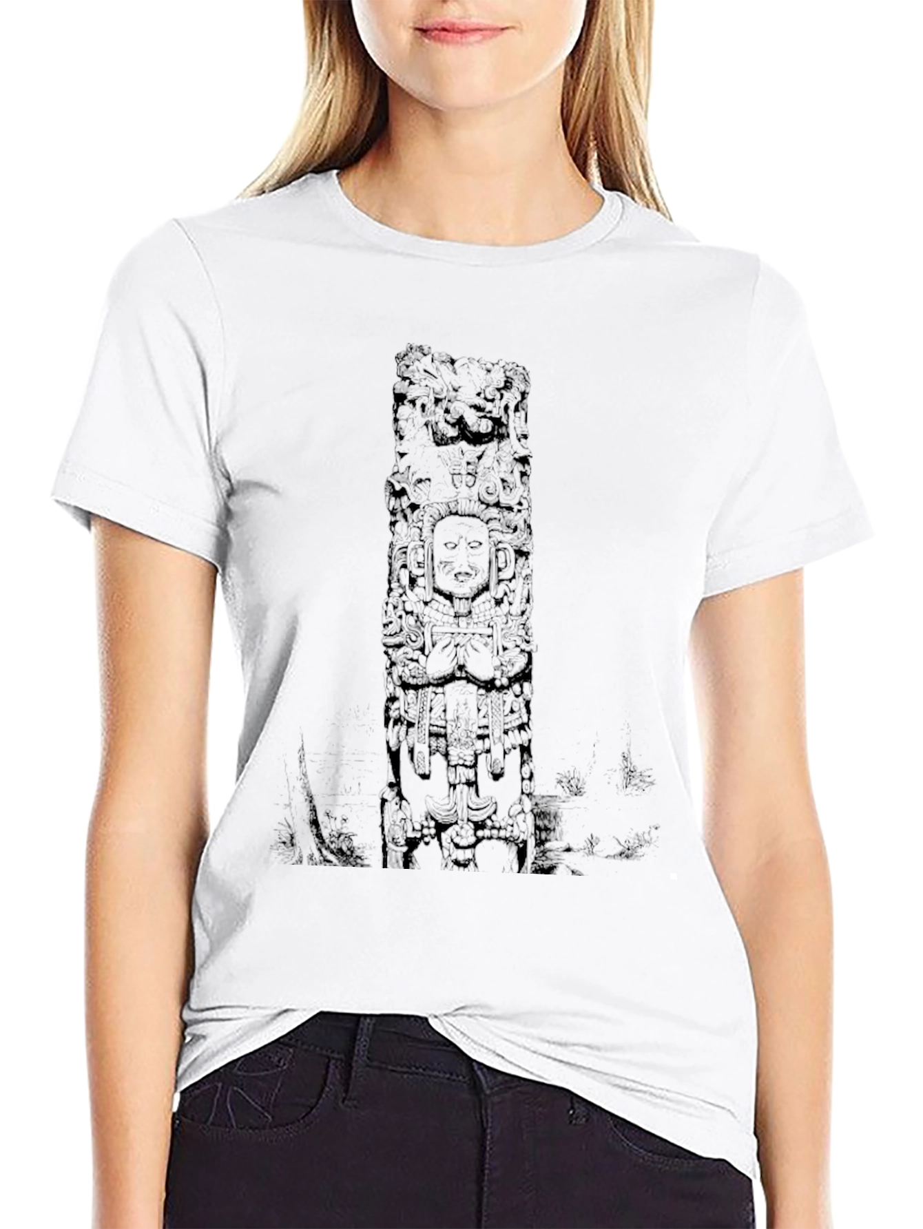 Mens Black Graphic Tee with Mayan Inspired Design