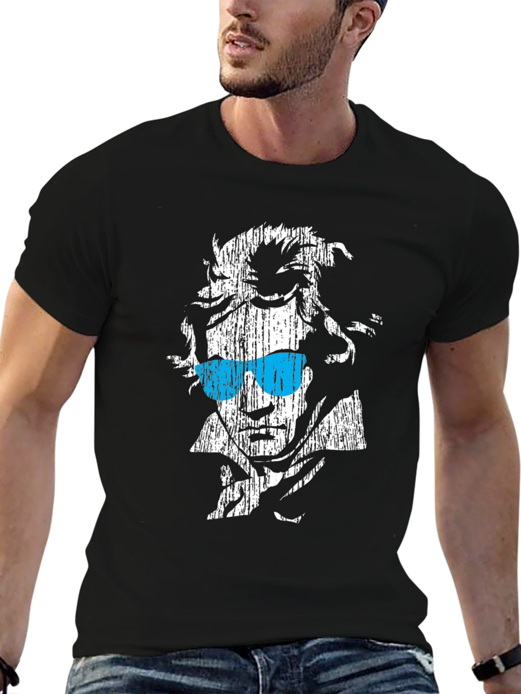 Cool Beethoven Graphic Print Black T-Shirt