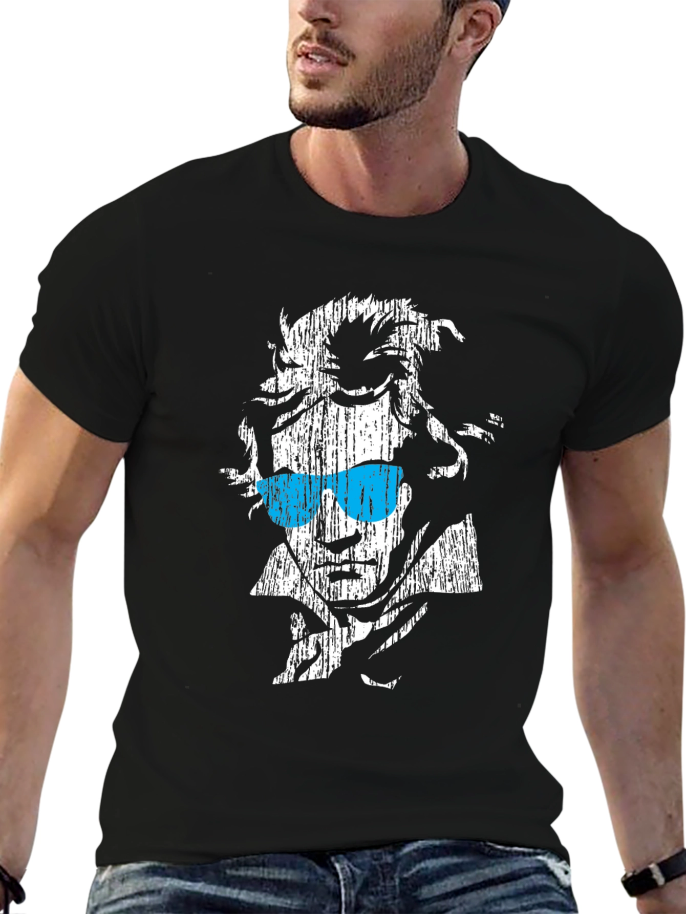 Cool Beethoven Graphic Print Black T-Shirt