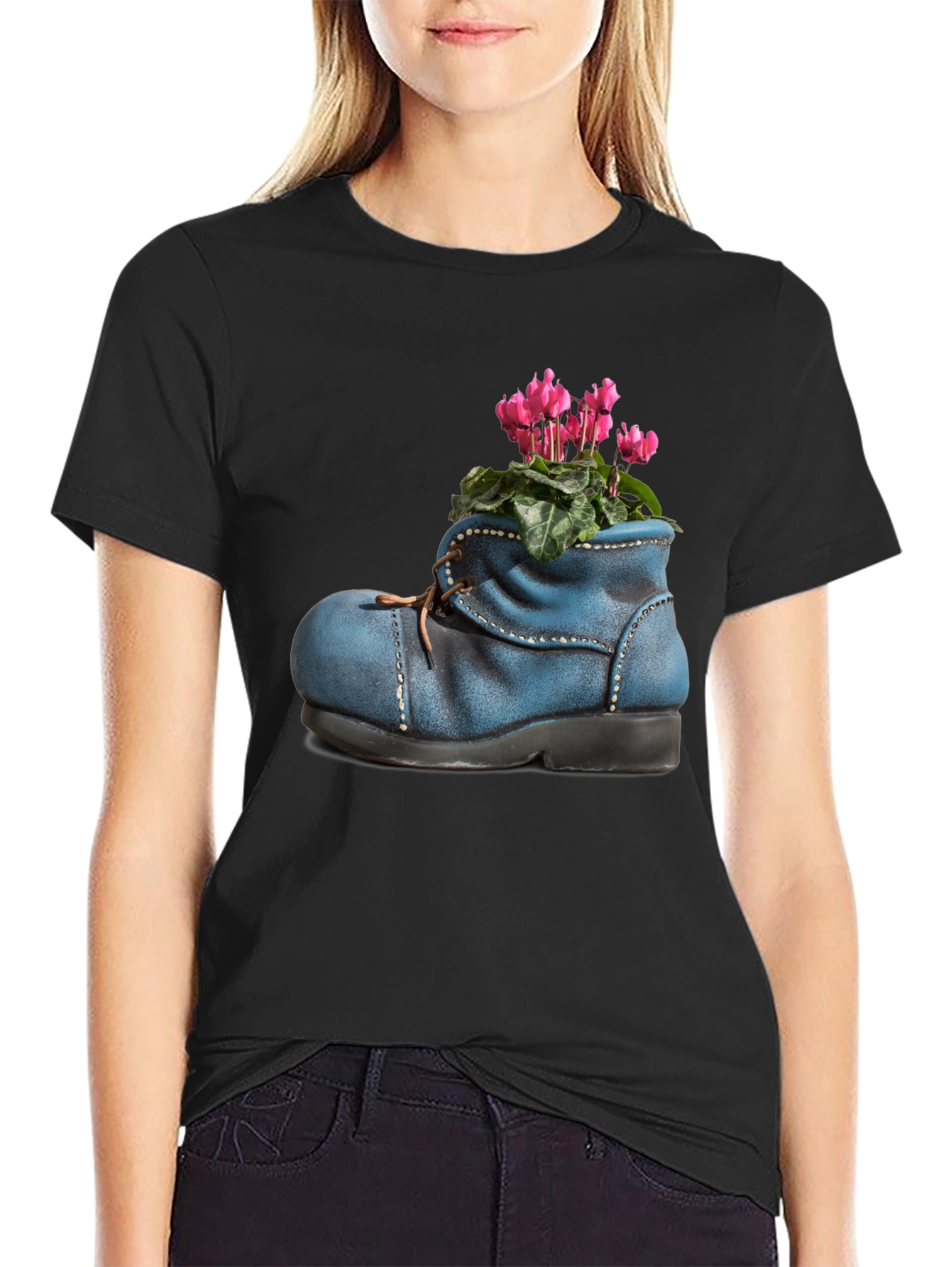 Quirky Shoe Planter Graphic Tee - Unique Floral T-Shirt
