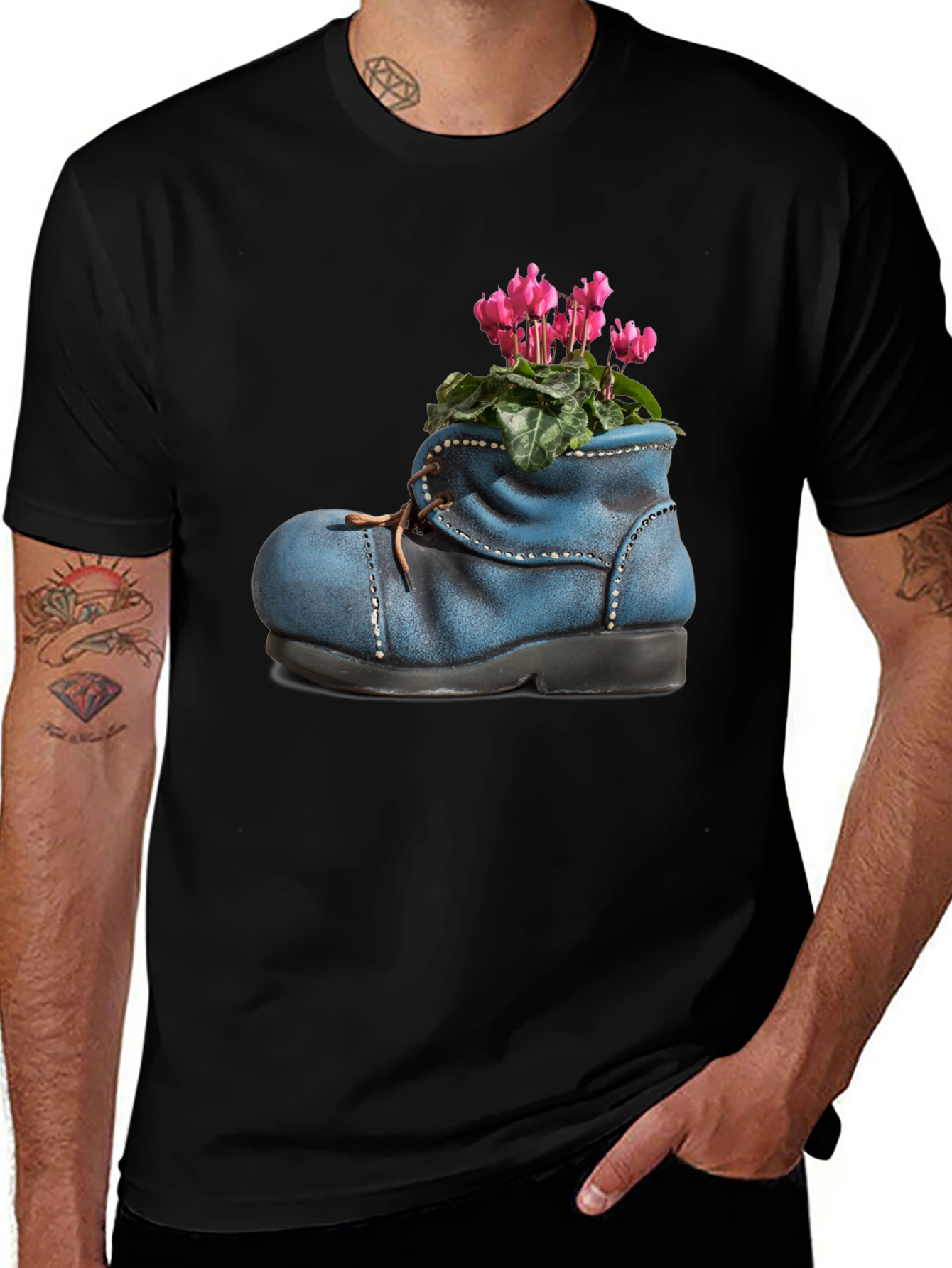 Quirky Shoe Planter Graphic Tee - Unique Floral T-Shirt