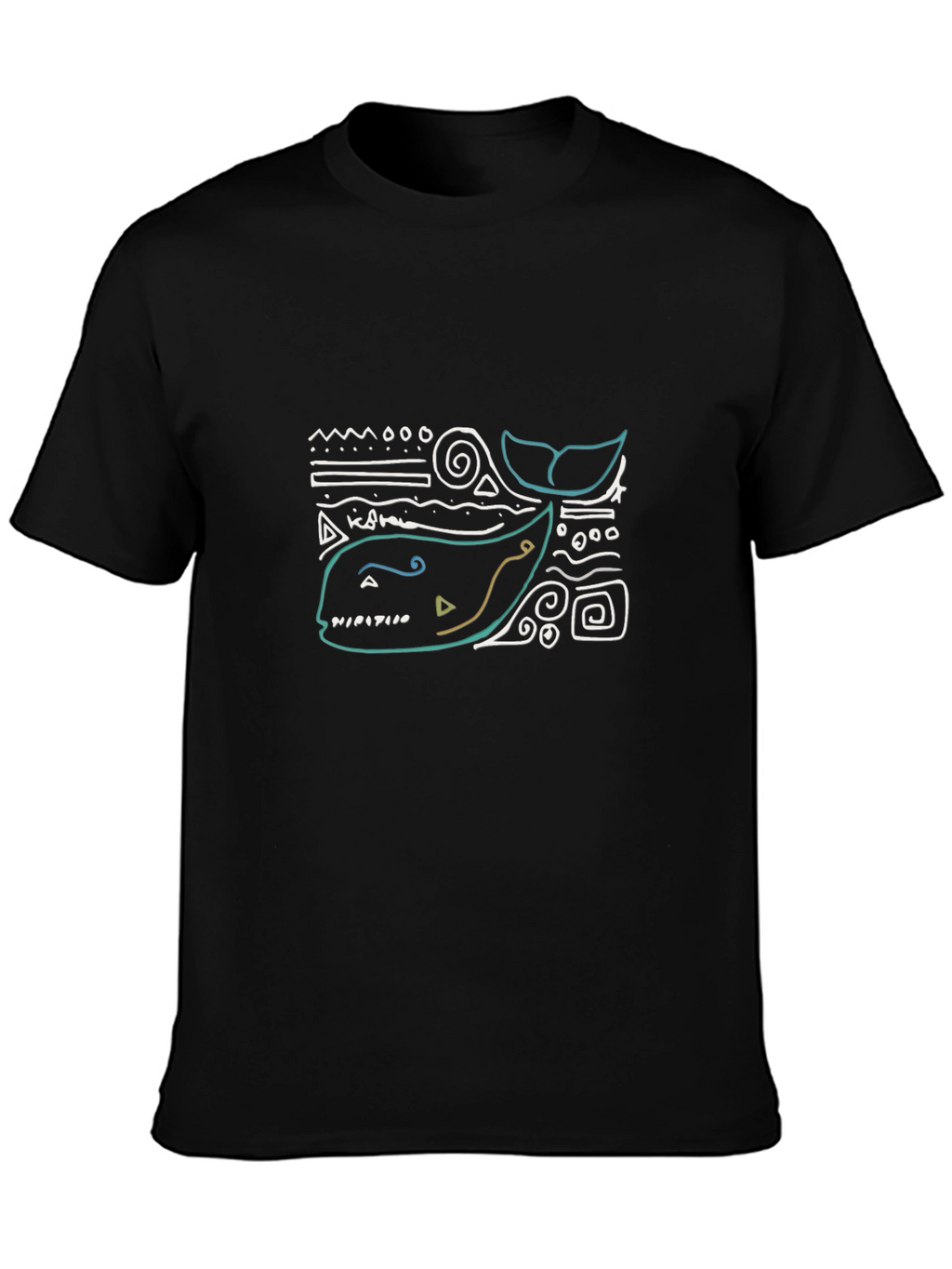 Abstract Whale Graphic Tee - Black Cotton T-Shirt