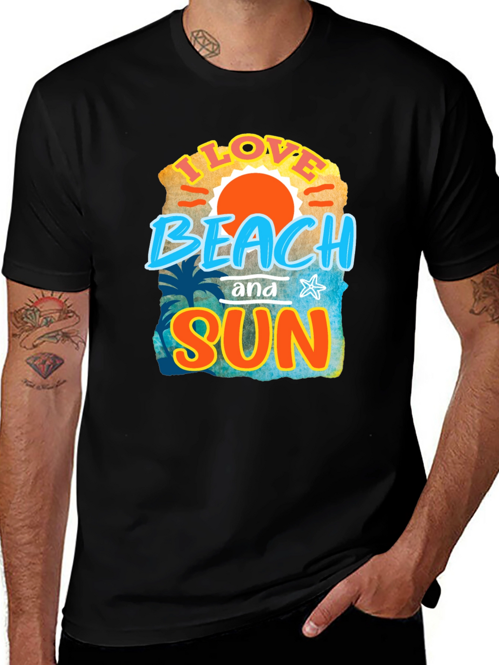I Love Beach and Sun Black T-Shirt