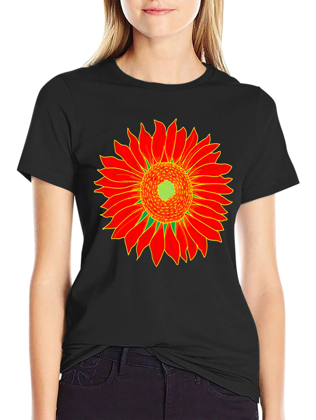 Sunflower Graphic Tee - Black Cotton T-Shirt
