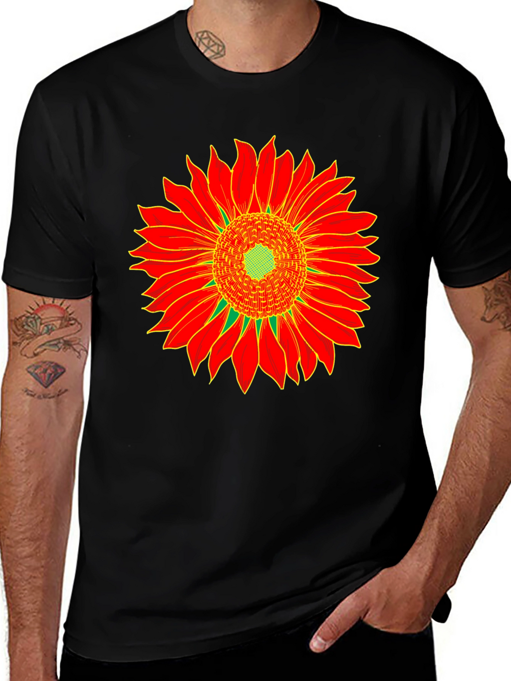 Sunflower Graphic Tee - Black Cotton T-Shirt