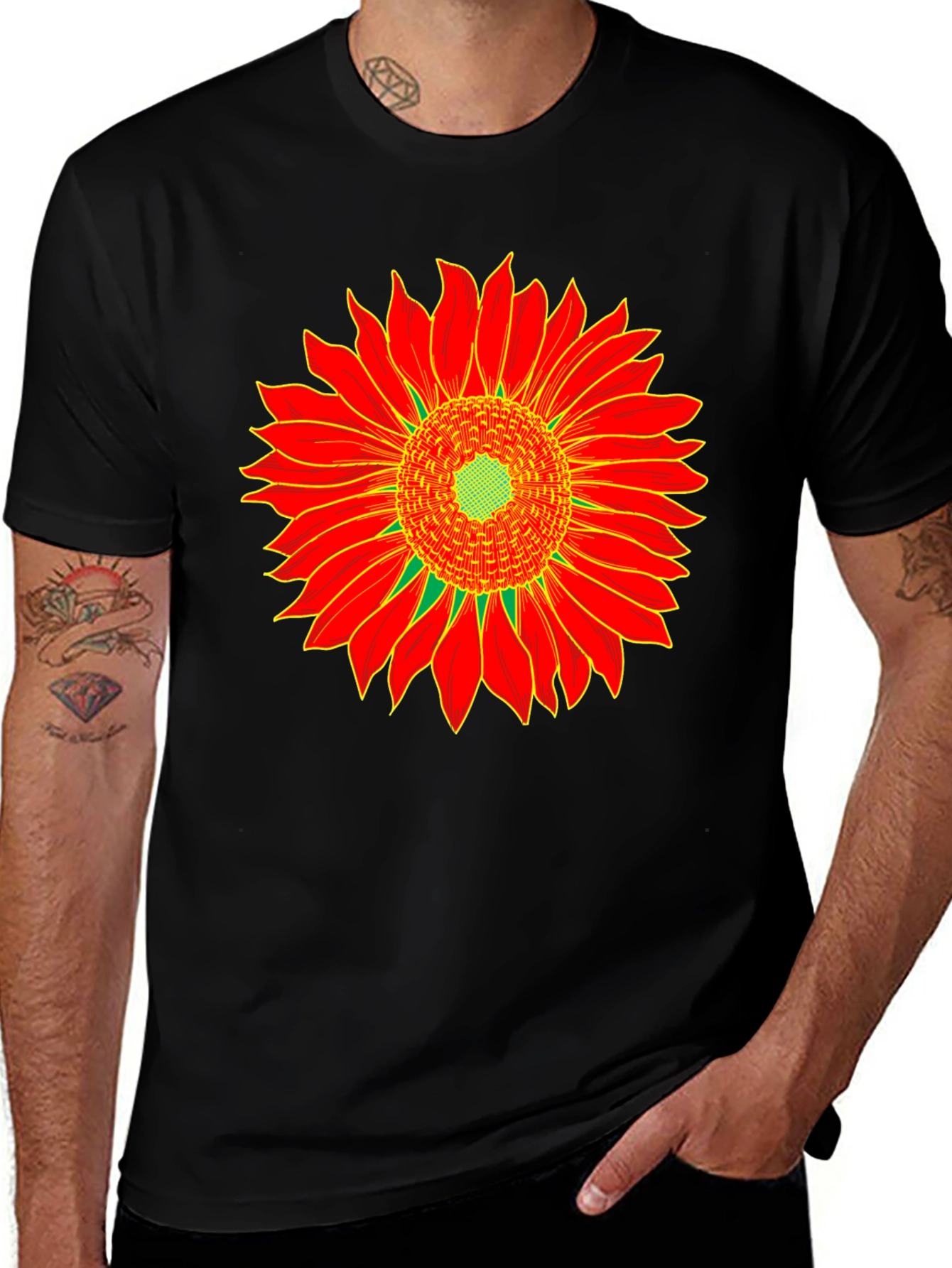 Sunflower Graphic Tee - Black Cotton T-Shirt