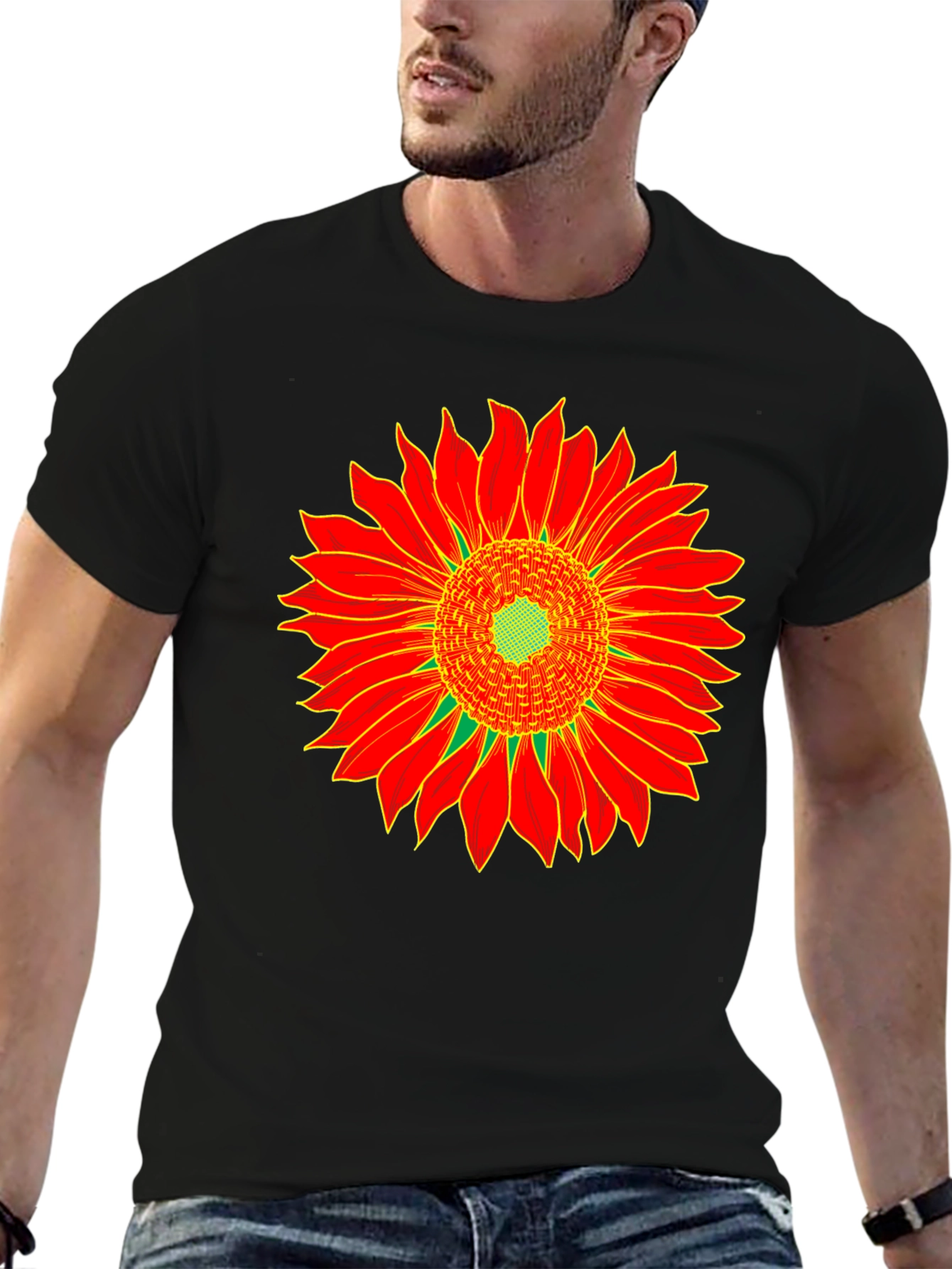 Sunflower Graphic Tee - Black Cotton T-Shirt