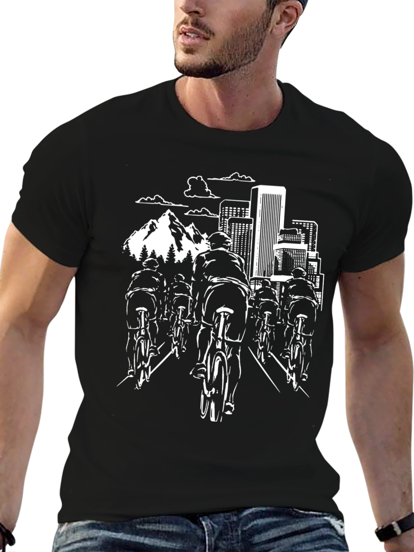 Cyclist Cityscape Black T-Shirt