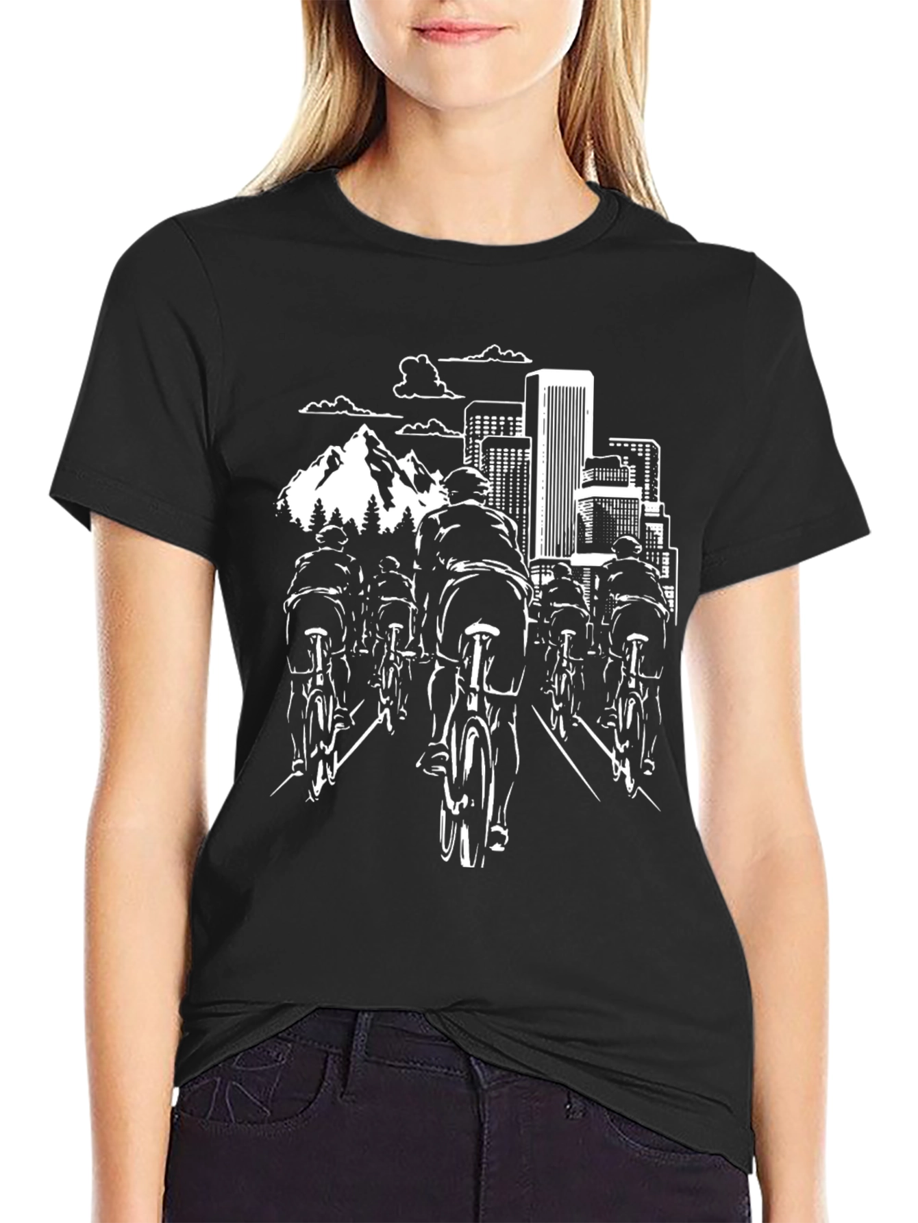 Cyclist Cityscape Black T-Shirt