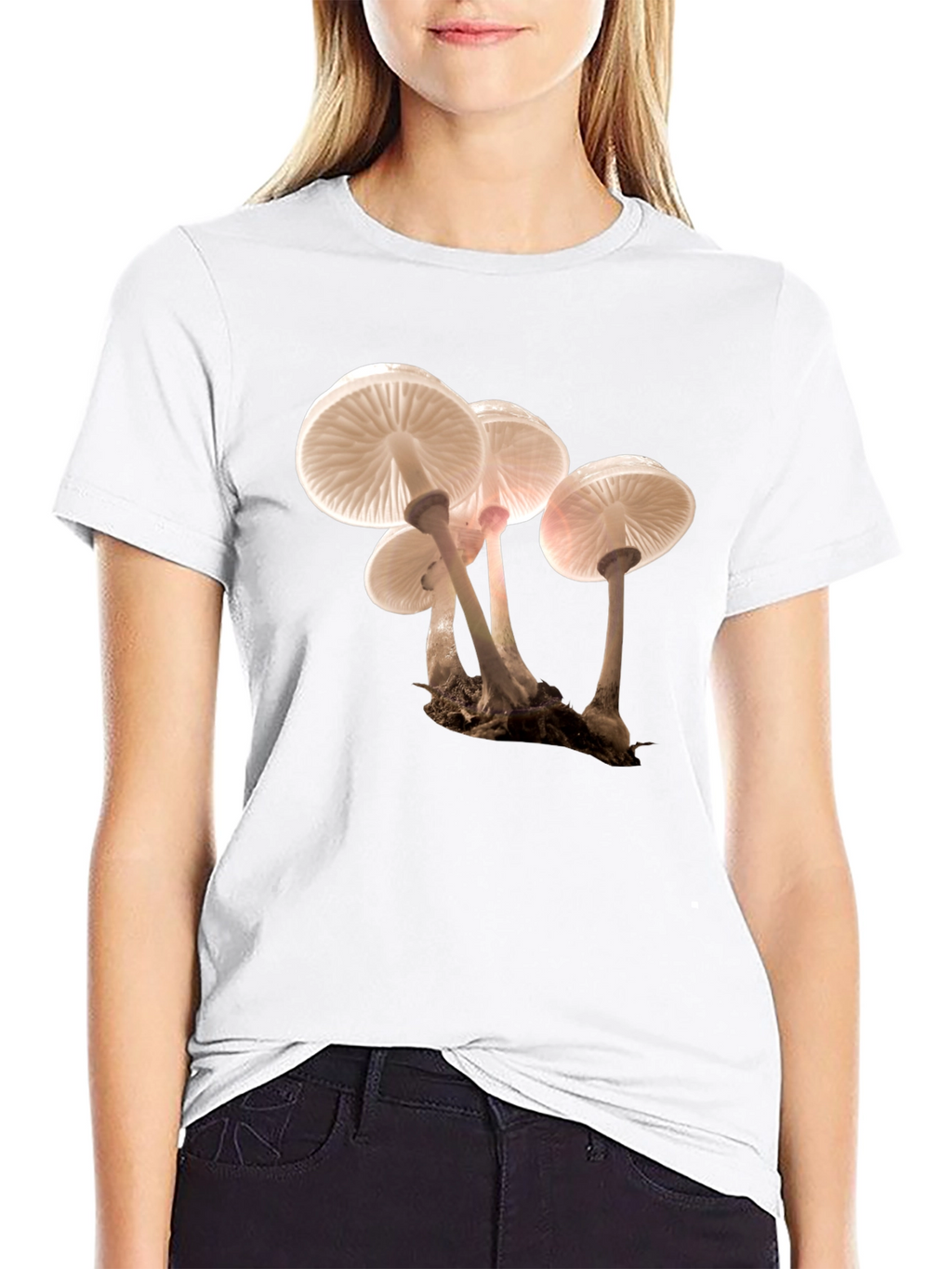 Mushroom Print Black T-Shirt