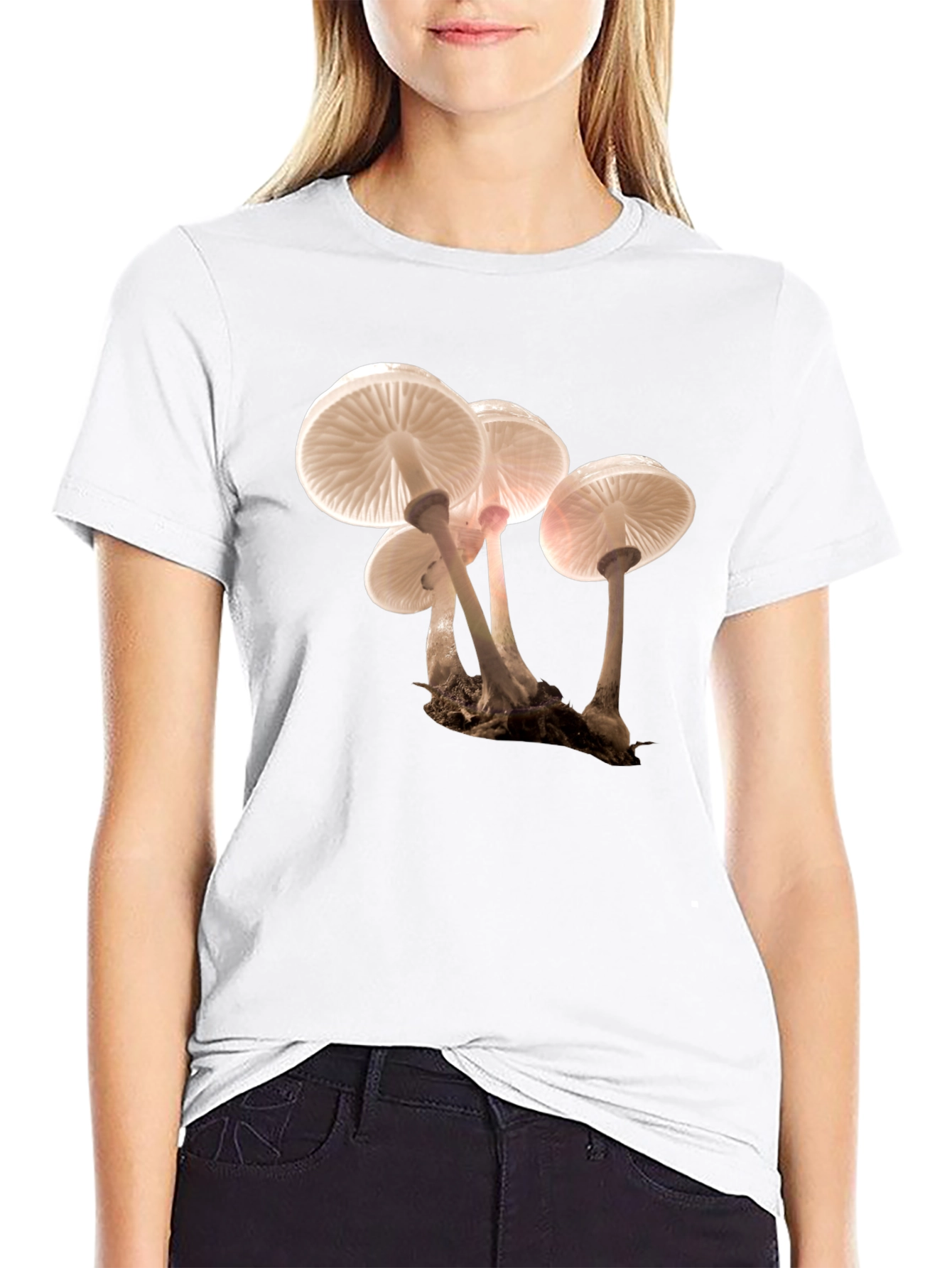 Mushroom Print Black T-Shirt