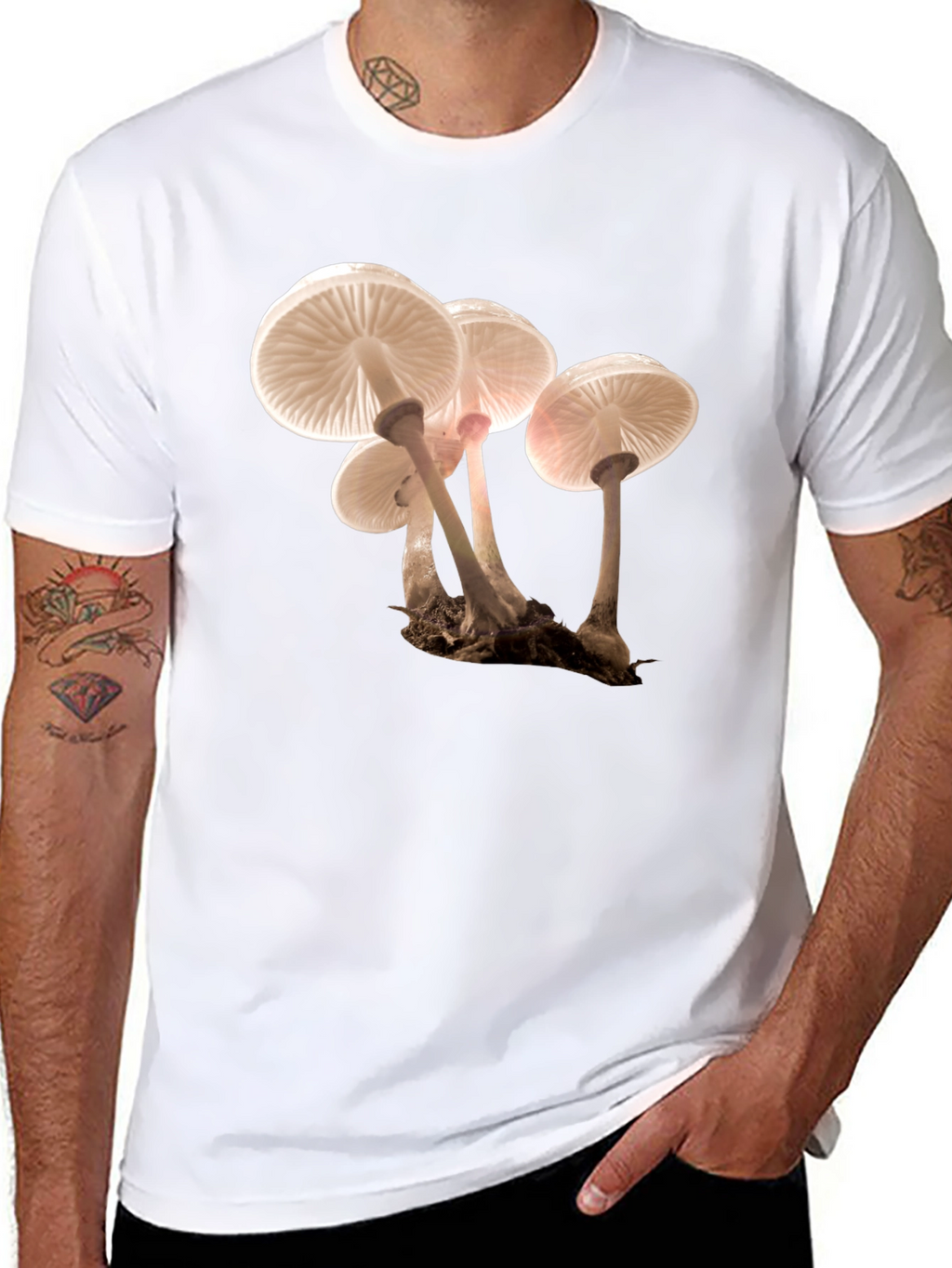Mushroom Print Black T-Shirt