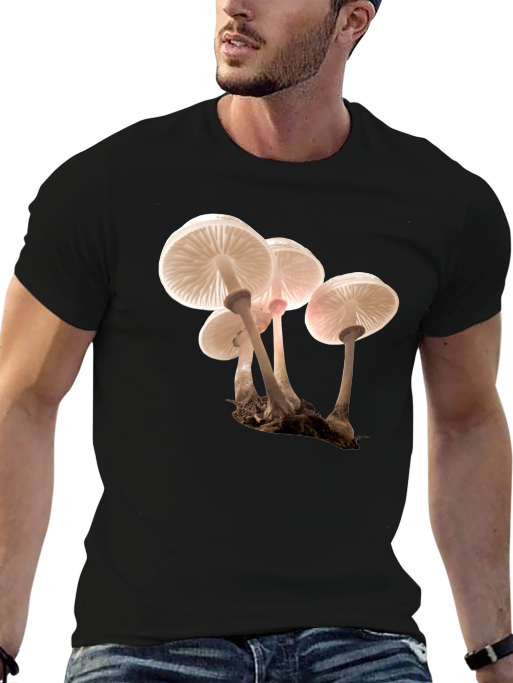 Mushroom Print Black T-Shirt