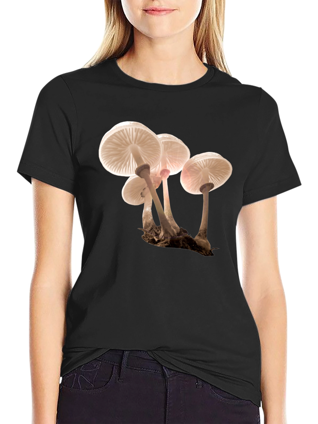 Mushroom Print Black T-Shirt