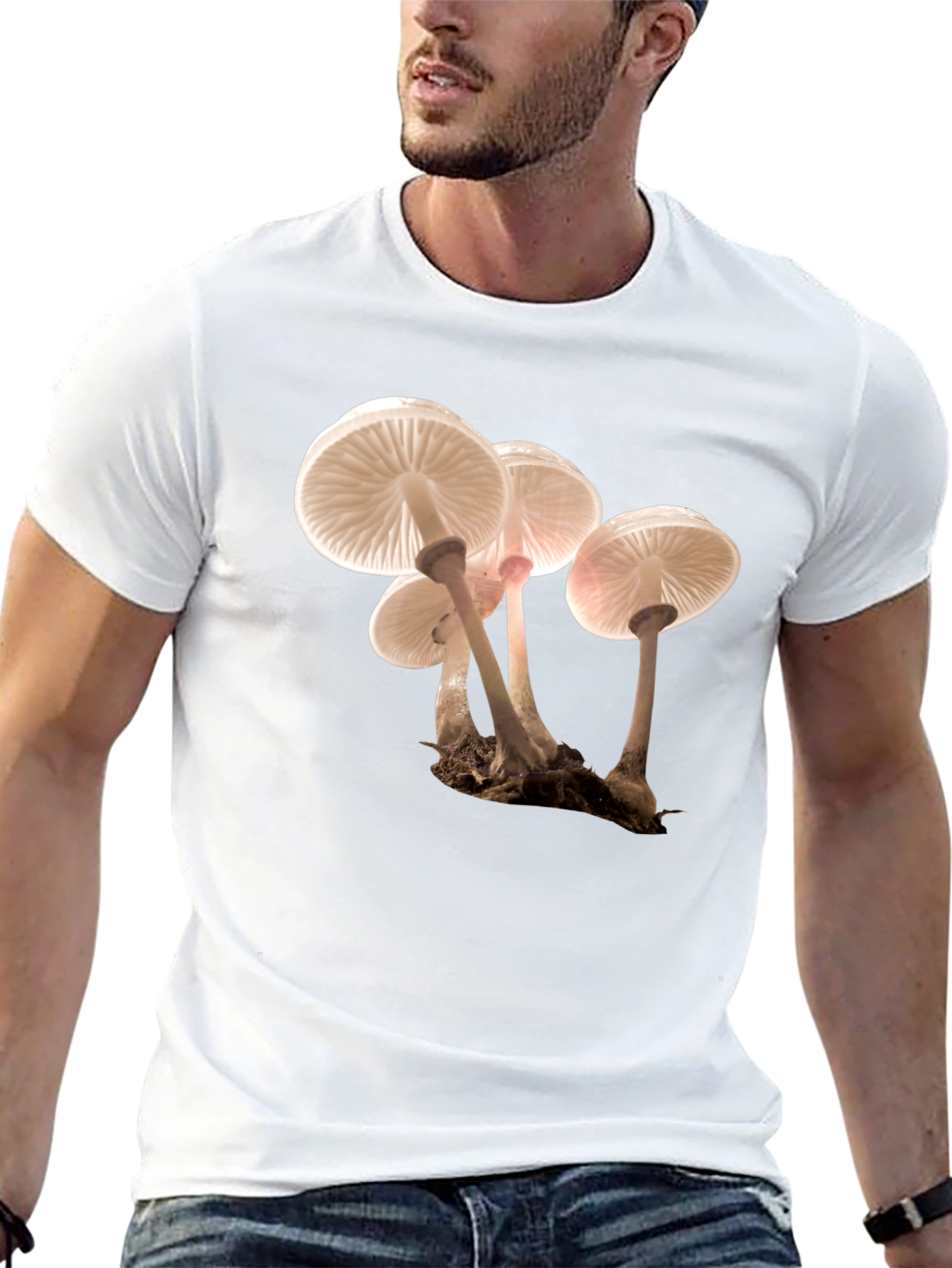 Mushroom Print Black T-Shirt