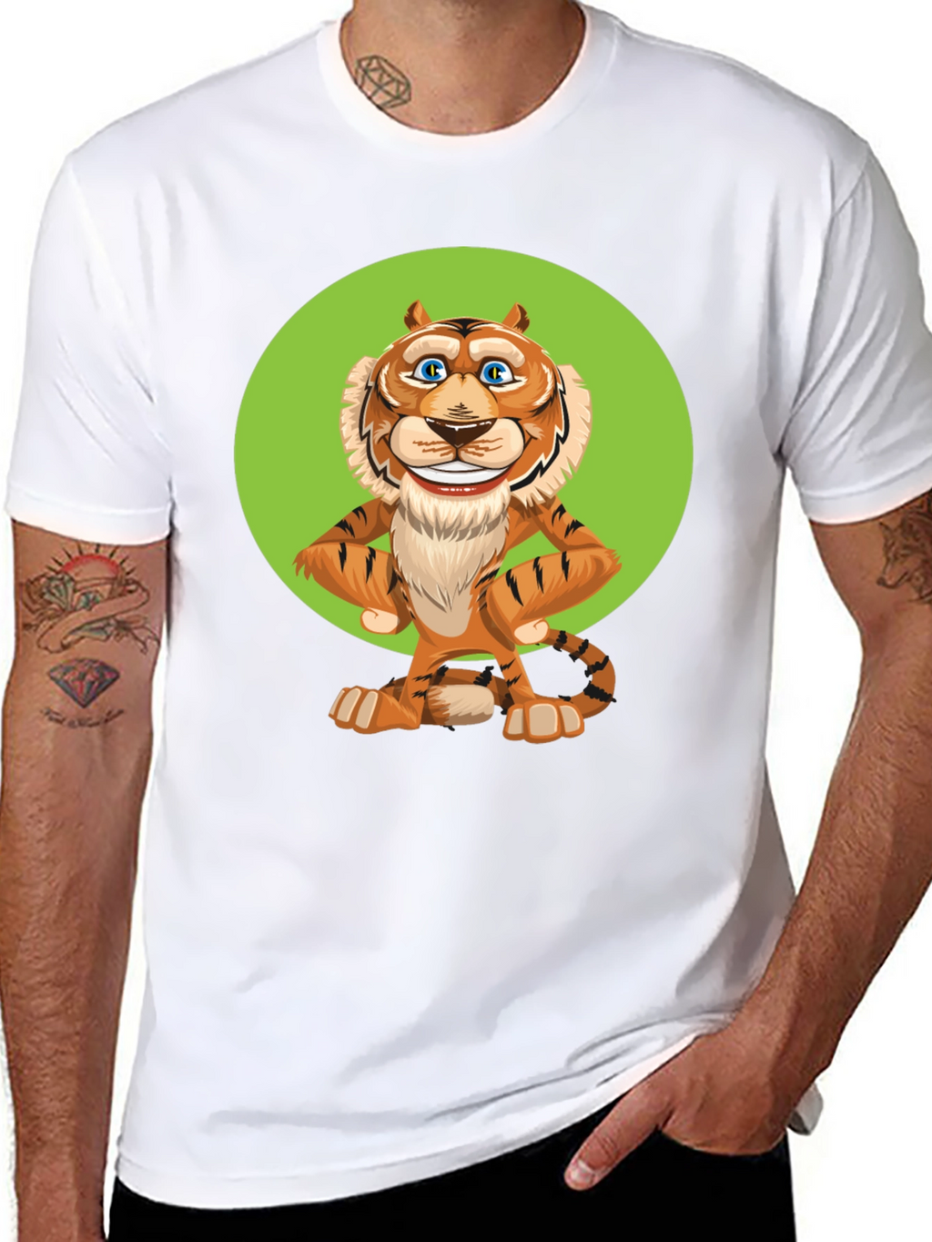 Funny Cartoon Tiger Graphic T-Shirt