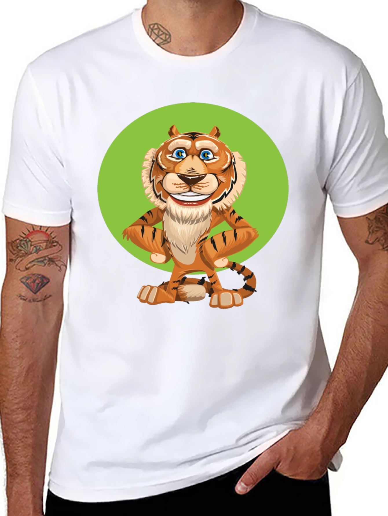Funny Cartoon Tiger Graphic T-Shirt