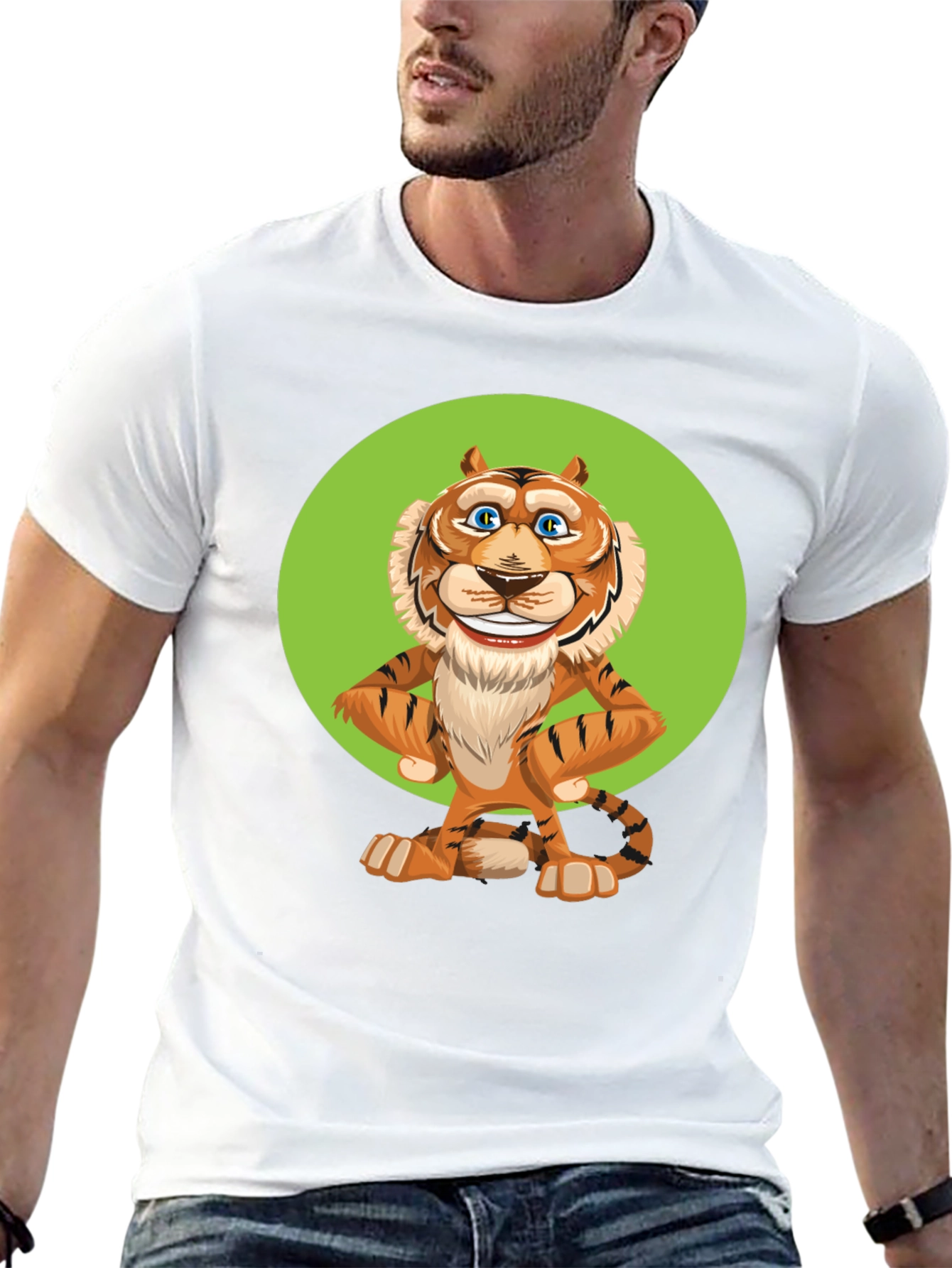 Funny Cartoon Tiger Graphic T-Shirt