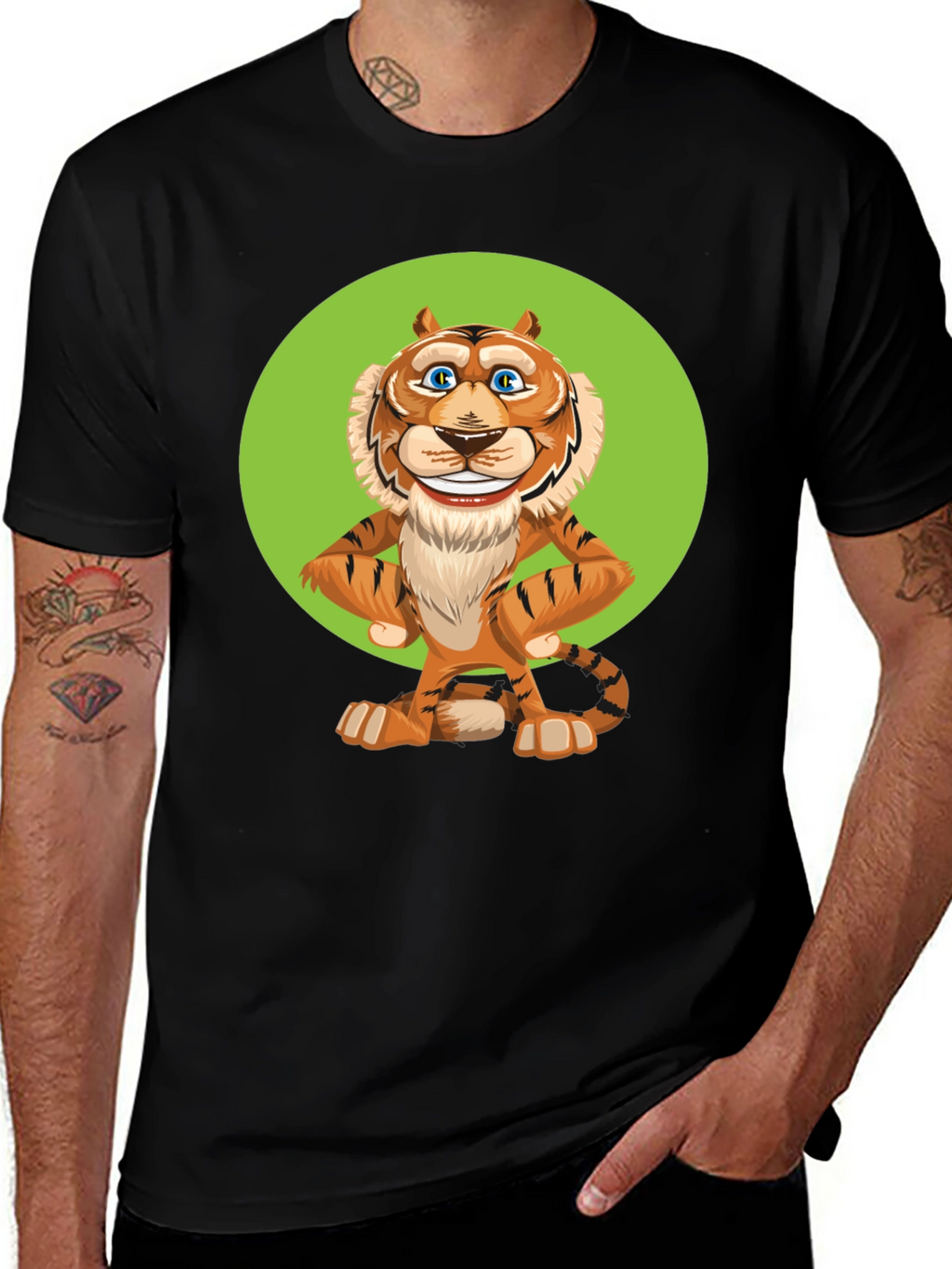 Funny Cartoon Tiger Graphic T-Shirt