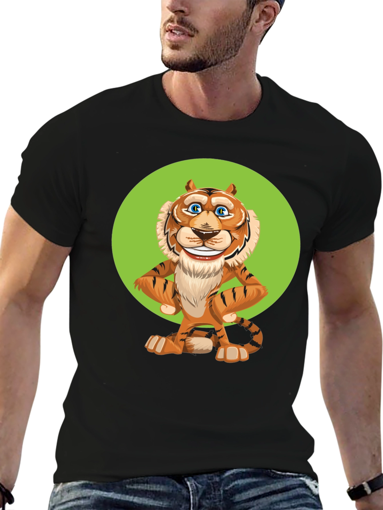 Funny Cartoon Tiger Graphic T-Shirt