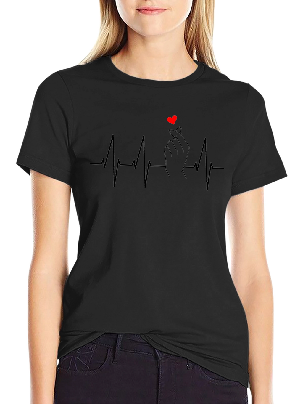 Heartbeat Finger Heart Graphic T-Shirt