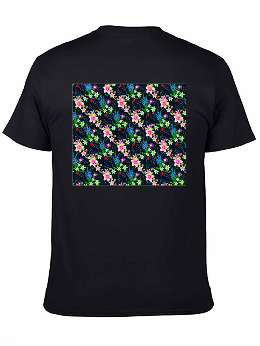 Floral Swan Print Mens Black T-Shirt