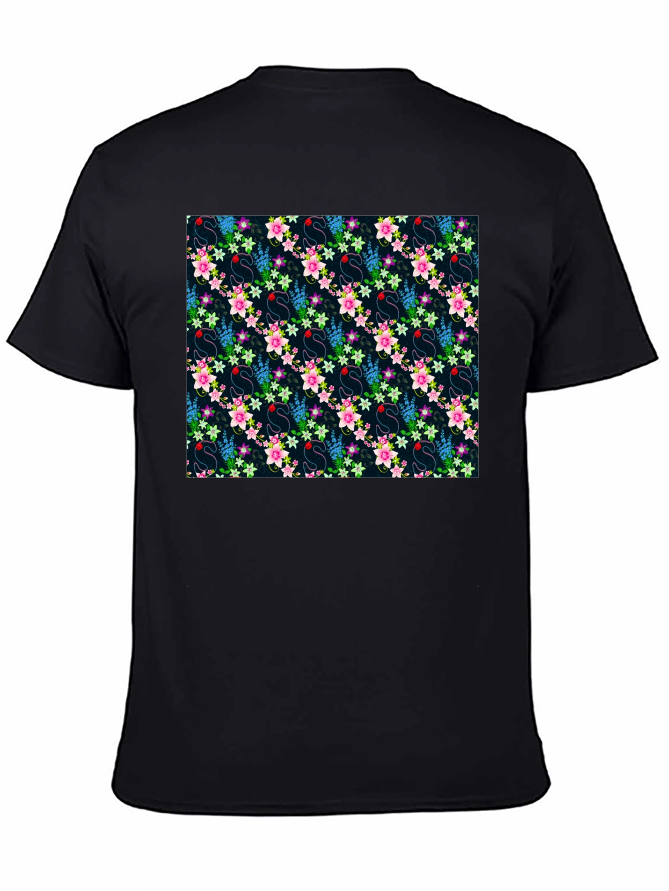 Floral Swan Print Mens Black T-Shirt
