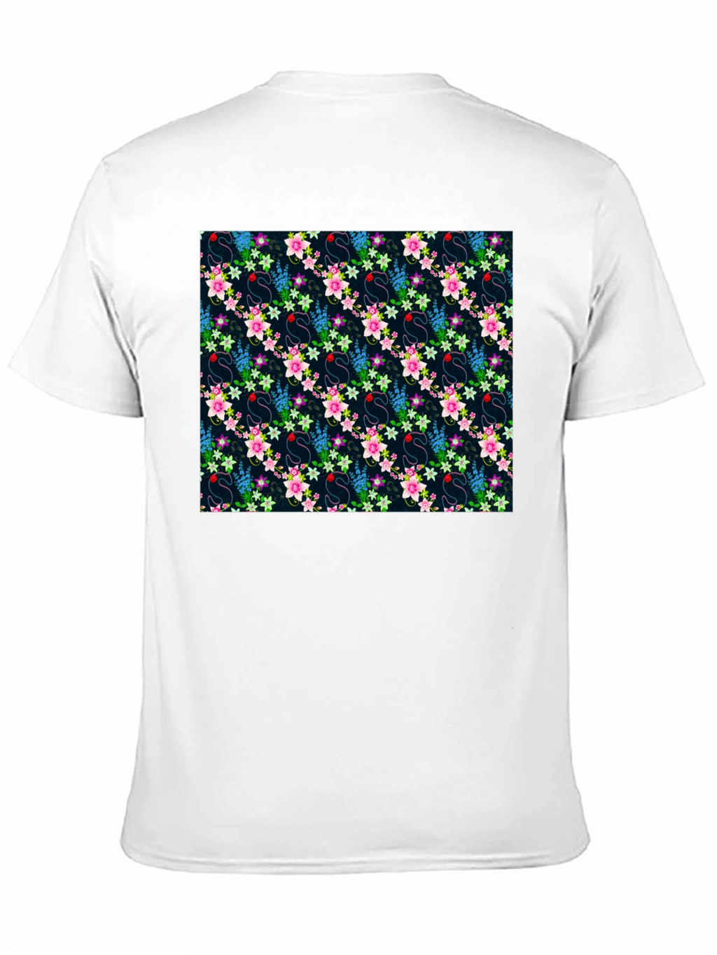 Floral Swan Print Mens Black T-Shirt