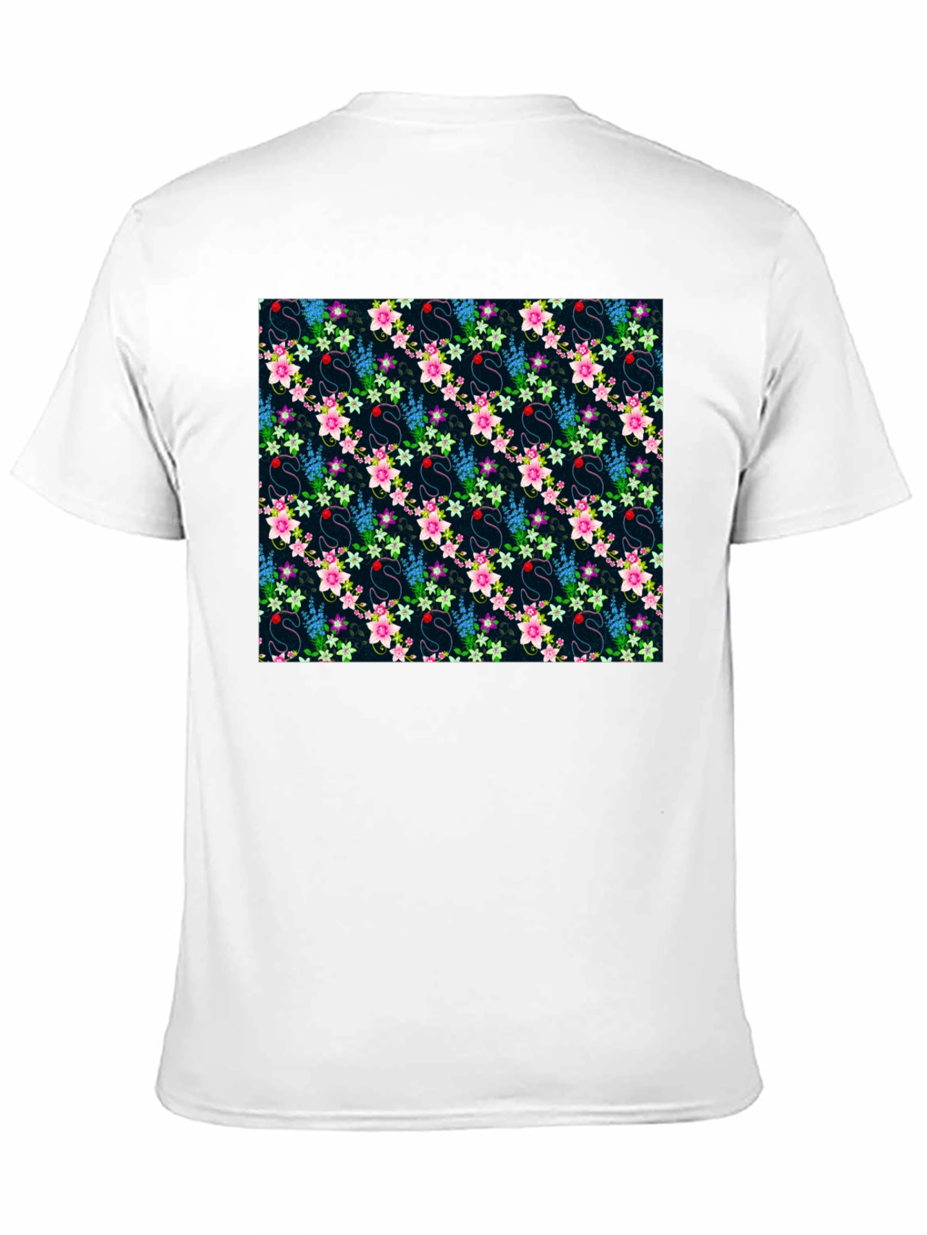 Floral Swan Print Mens Black T-Shirt