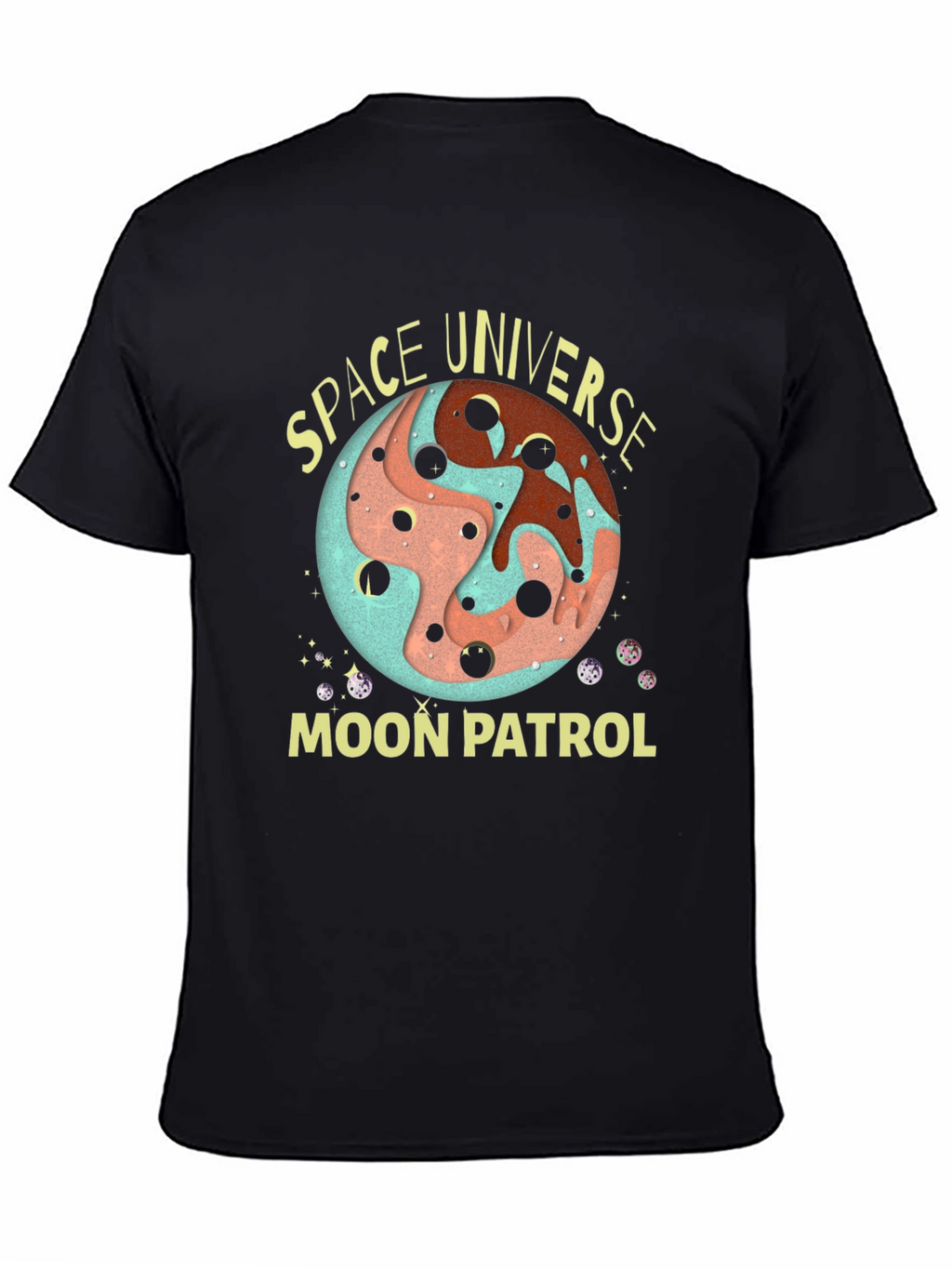 Space Universe Moon Patrol Black T-Shirt