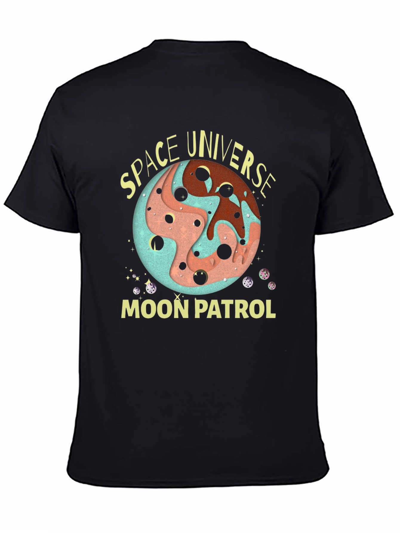Space Universe Moon Patrol Black T-Shirt